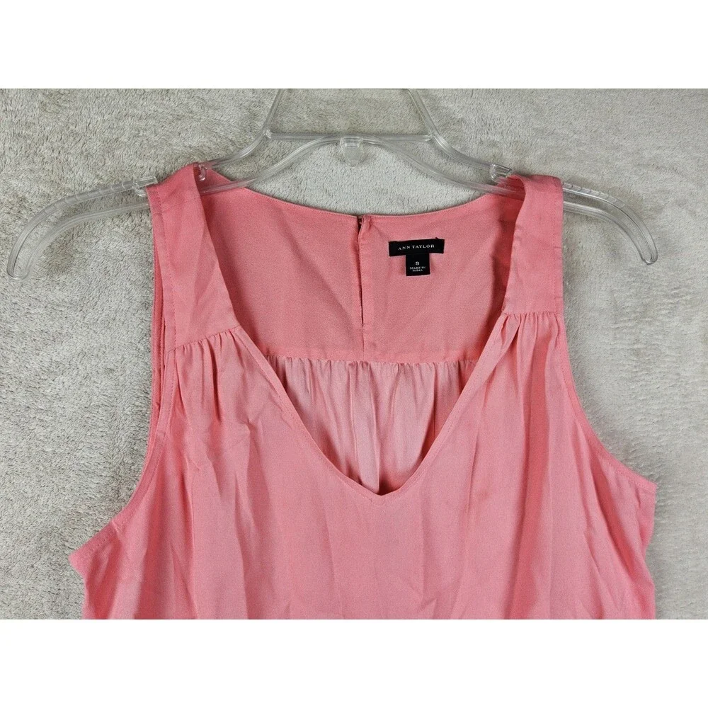 Ann Taylor Women’s Sleeveless V Neck Blouse Pink Top Size S